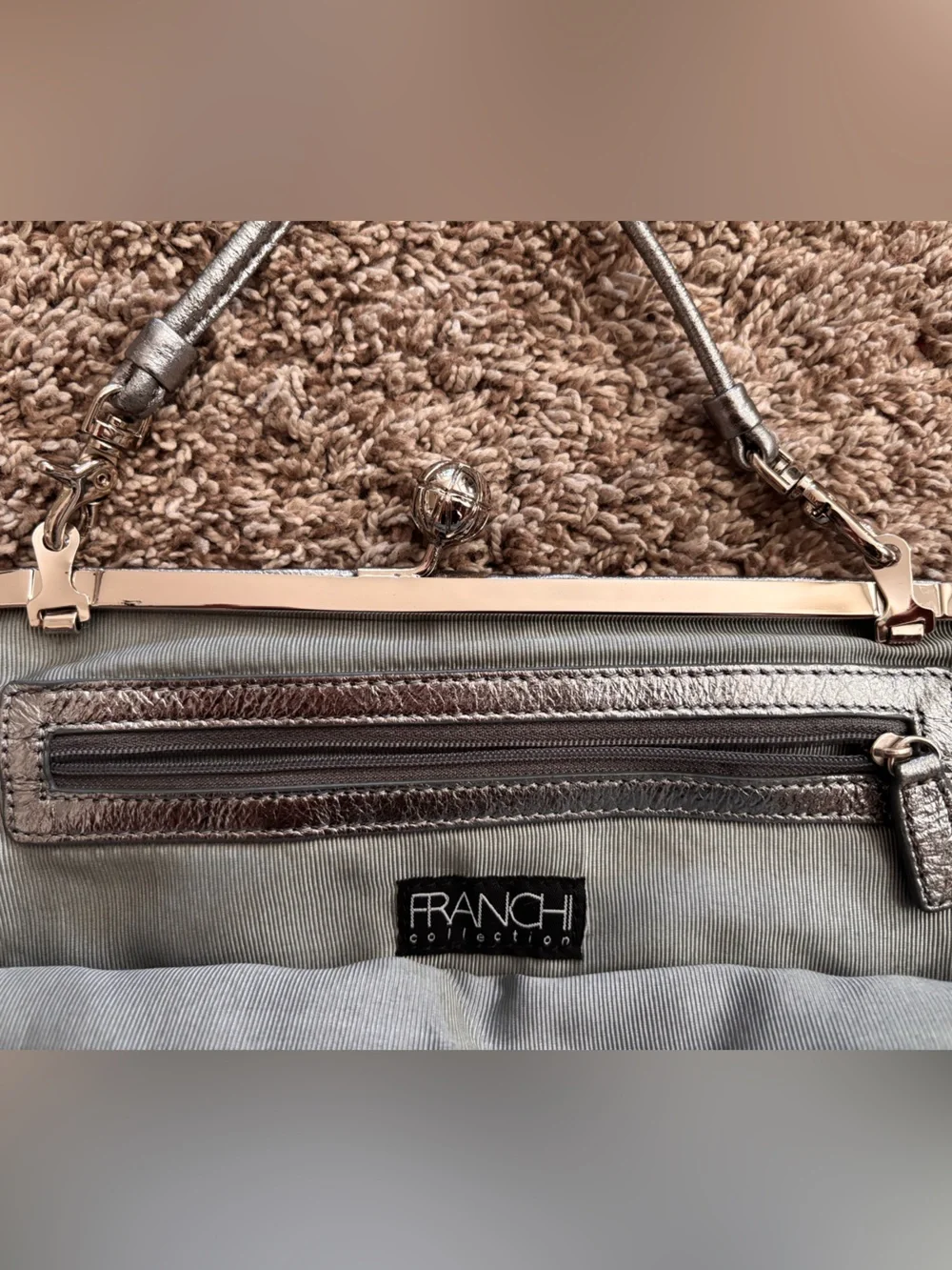 Y2K Metallic Gunmetal Frame Clutch Purse Futuristic Indie Glam Shoulder Bag - Picture 5 of 7